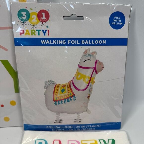 D20 Party Decorations- 5 piece Party Time decorations with walking Llama mylar b - Picture 2 of 3